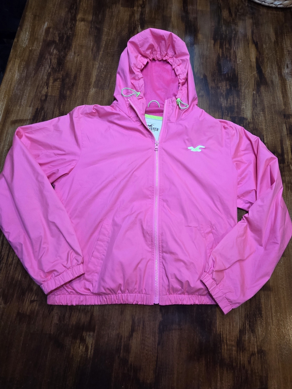 Hollister Junior's Full Zip Up Lightweight Hooded Jacket M Pink Wind Breaker